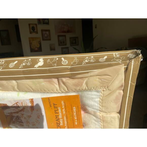 New old Stock Beacon Baby Blanket Cream Puff Downy Dream Brown Bears Satin Trim - Picture 5 of 15